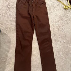 Hudson Jeans Women’s Coated Chocolate/Brown Slim Jeans w/slit at bottom leg 28